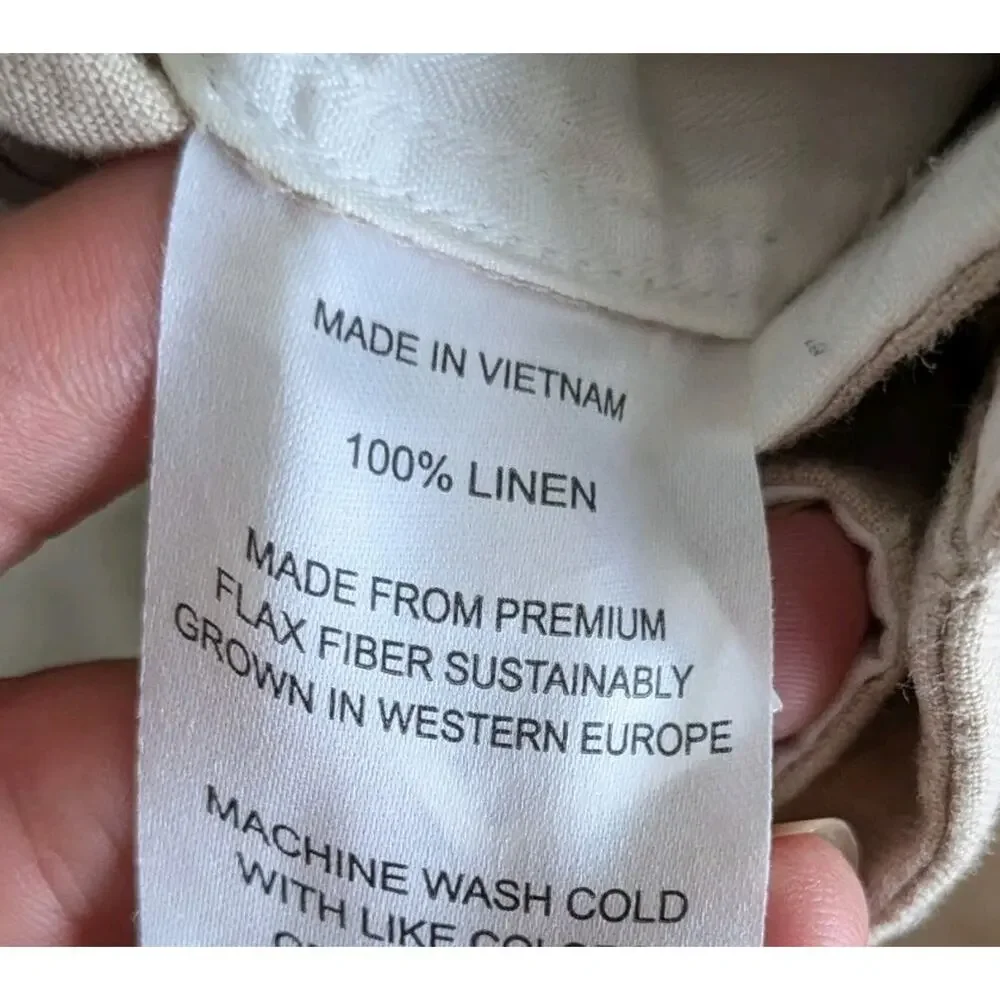 Quince Mens Linen Pants 34x30 Beige Linen Straight Leg Trouser Sustainable